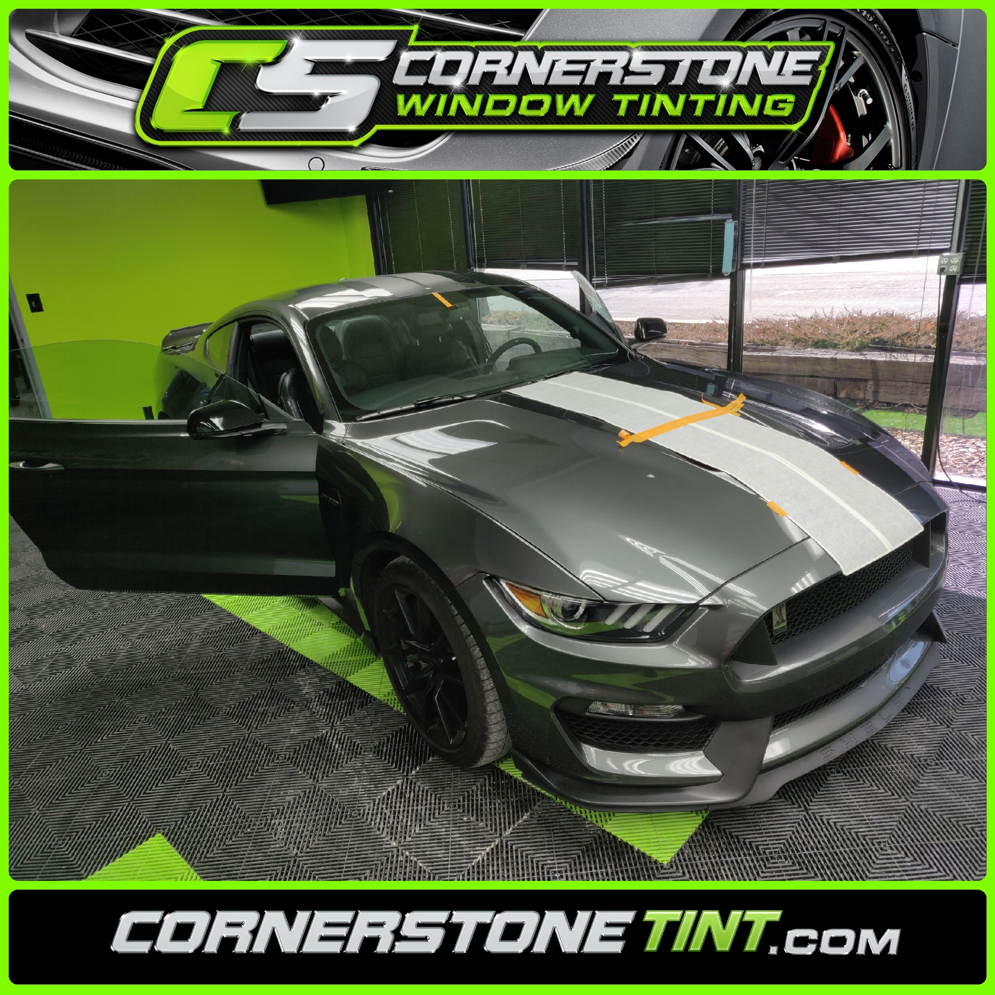 installing striping on gray mustang