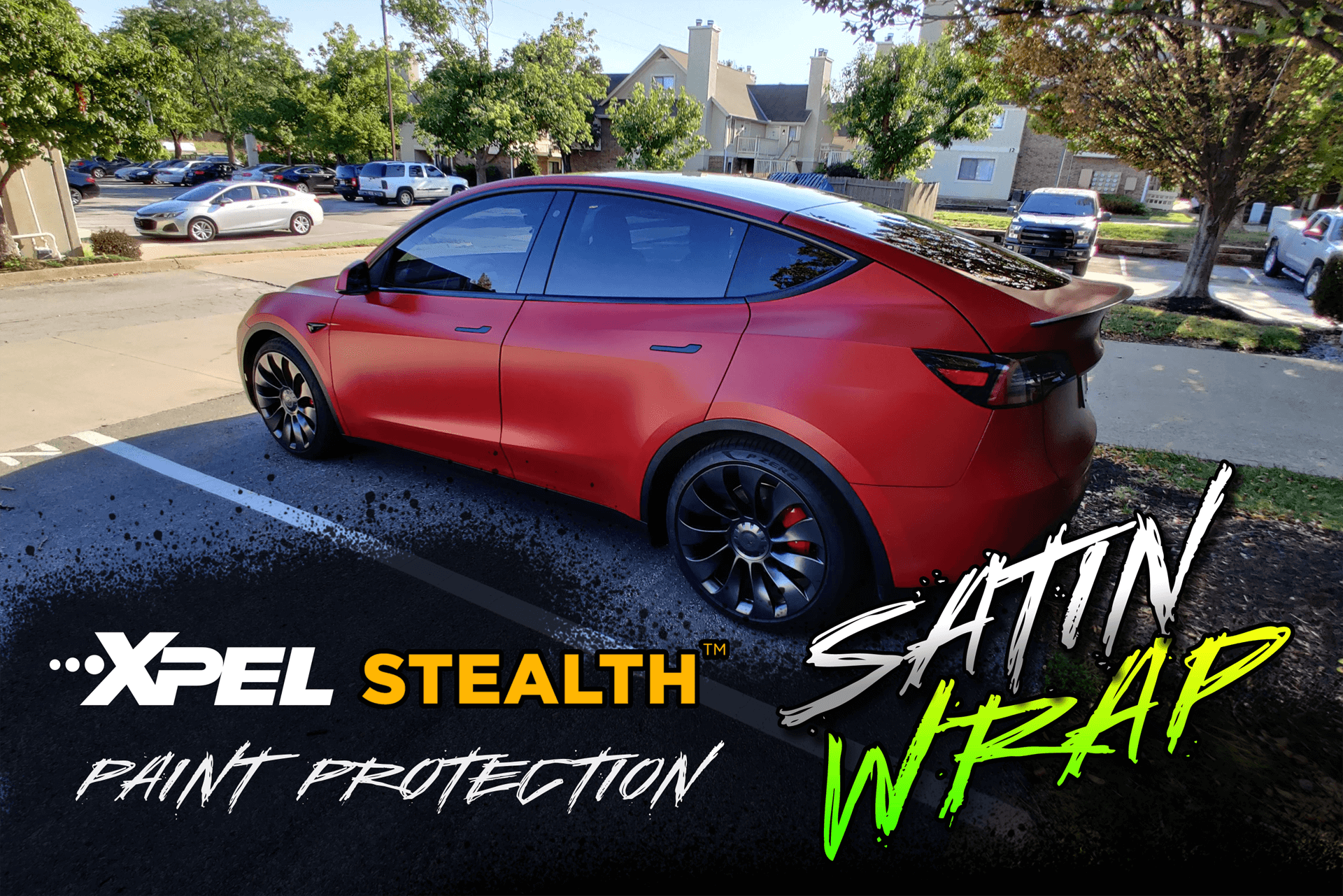 tesla stealth ppf red satin wrap